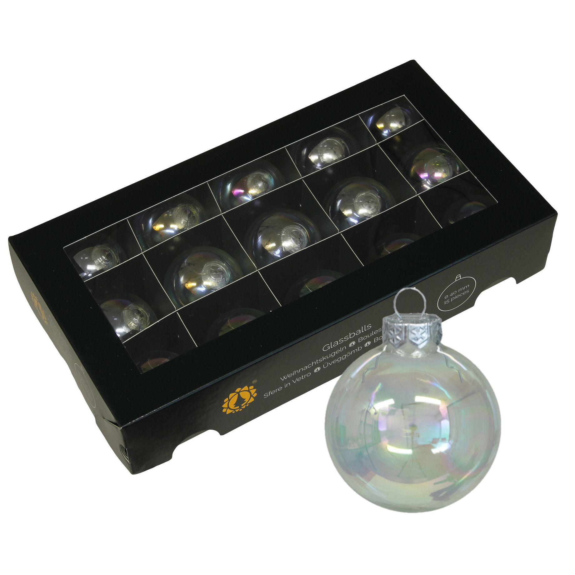 Kerstballen 15x stuks transparant parelmoer glas 4 cm