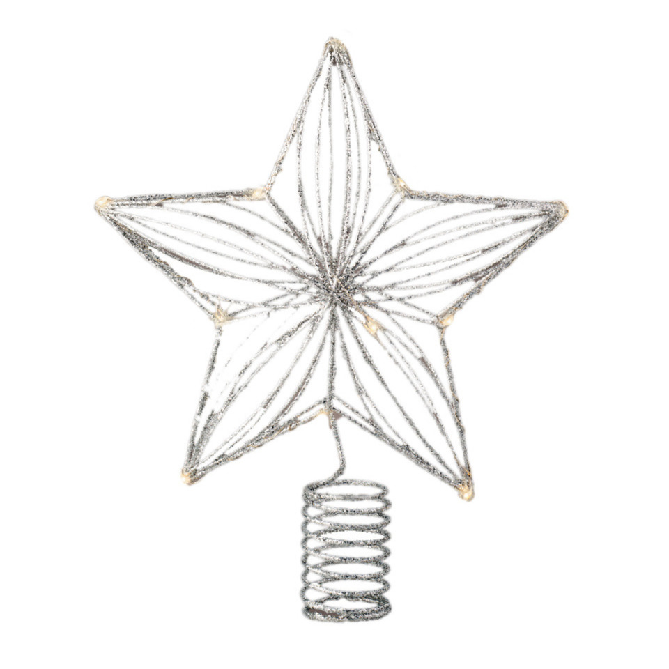 Kerstboom ster piek-topper met LED verlichting warm wit 25 cm met 12 lampjes