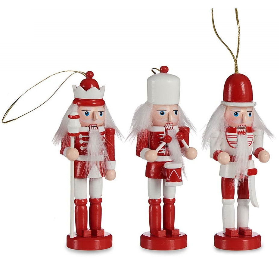 Kersthangers notenkrakers poppetjes 3x st- rood-wit 12,5 cm hout