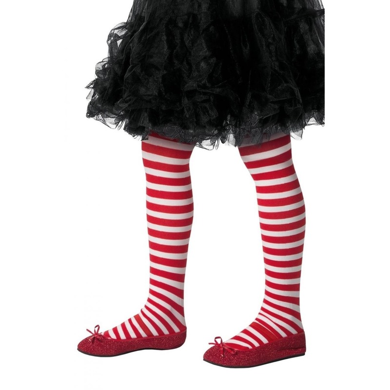 Kerstjurk panty rood-wit gestreept voor meisjes