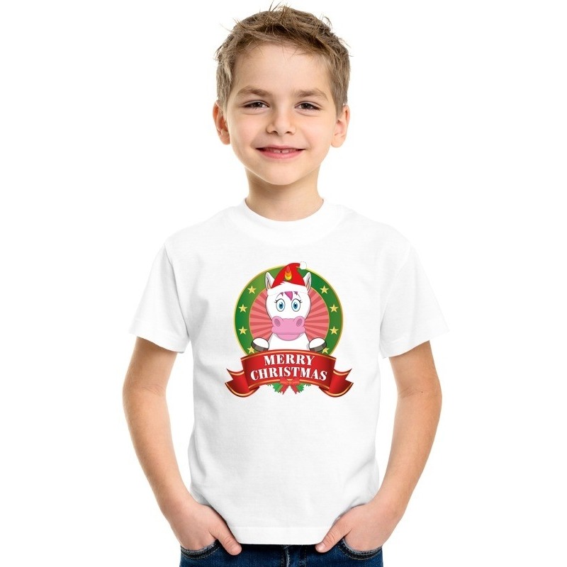 Kerstkleding tshirt voor kinderen met eenhoorn