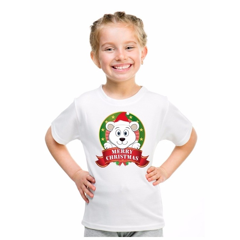 Kerstkleding tshirt voor kinderen met ijsbeer