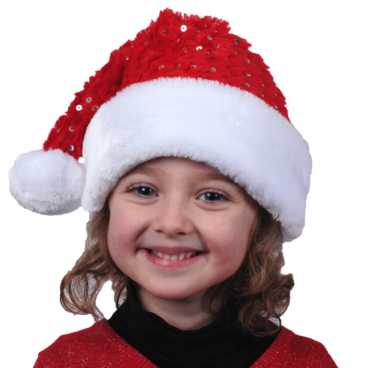 Kerstmuts rood met pailletten- polyester voor kinderen