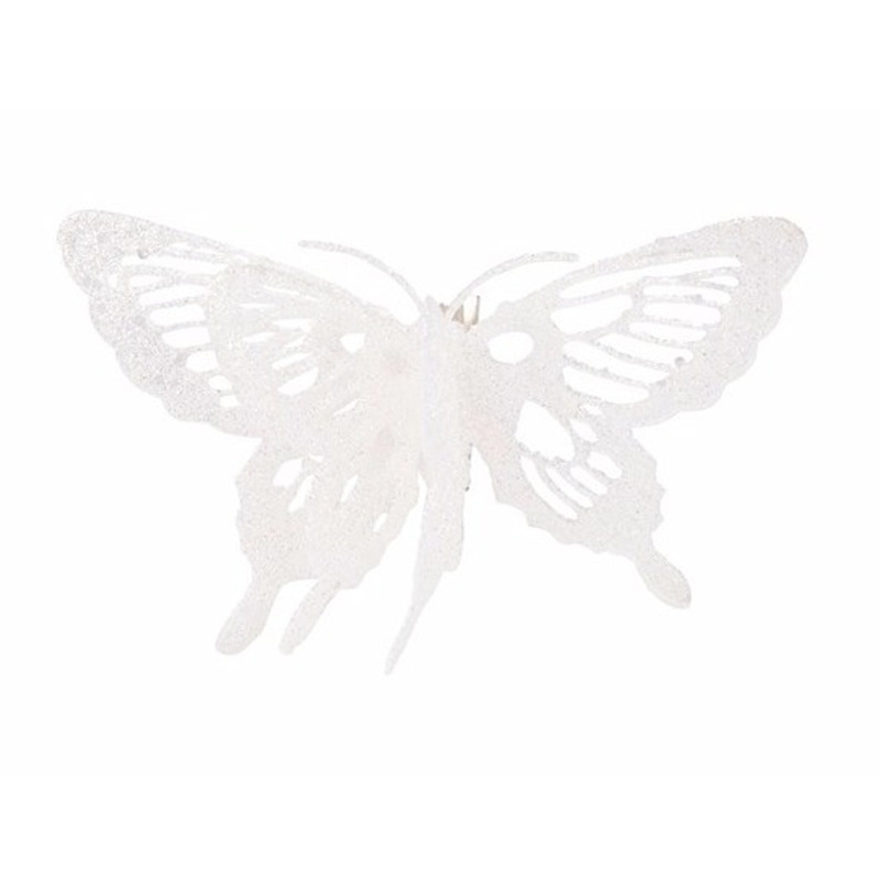 Kerstversiering vlinder wit-glitter 15 cm