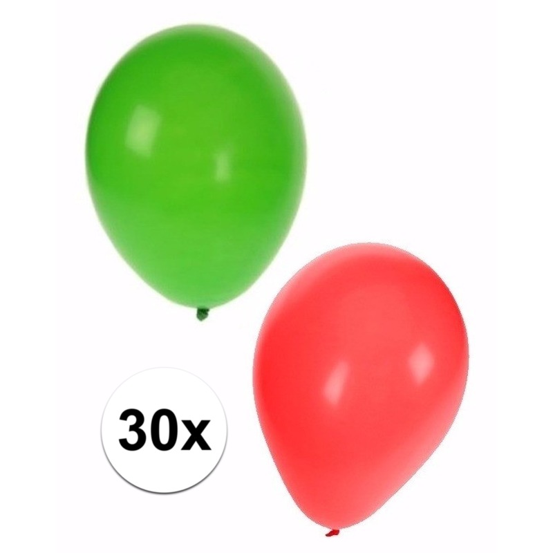 Kerstviering versiering ballonnen rood/groen 30 stuks