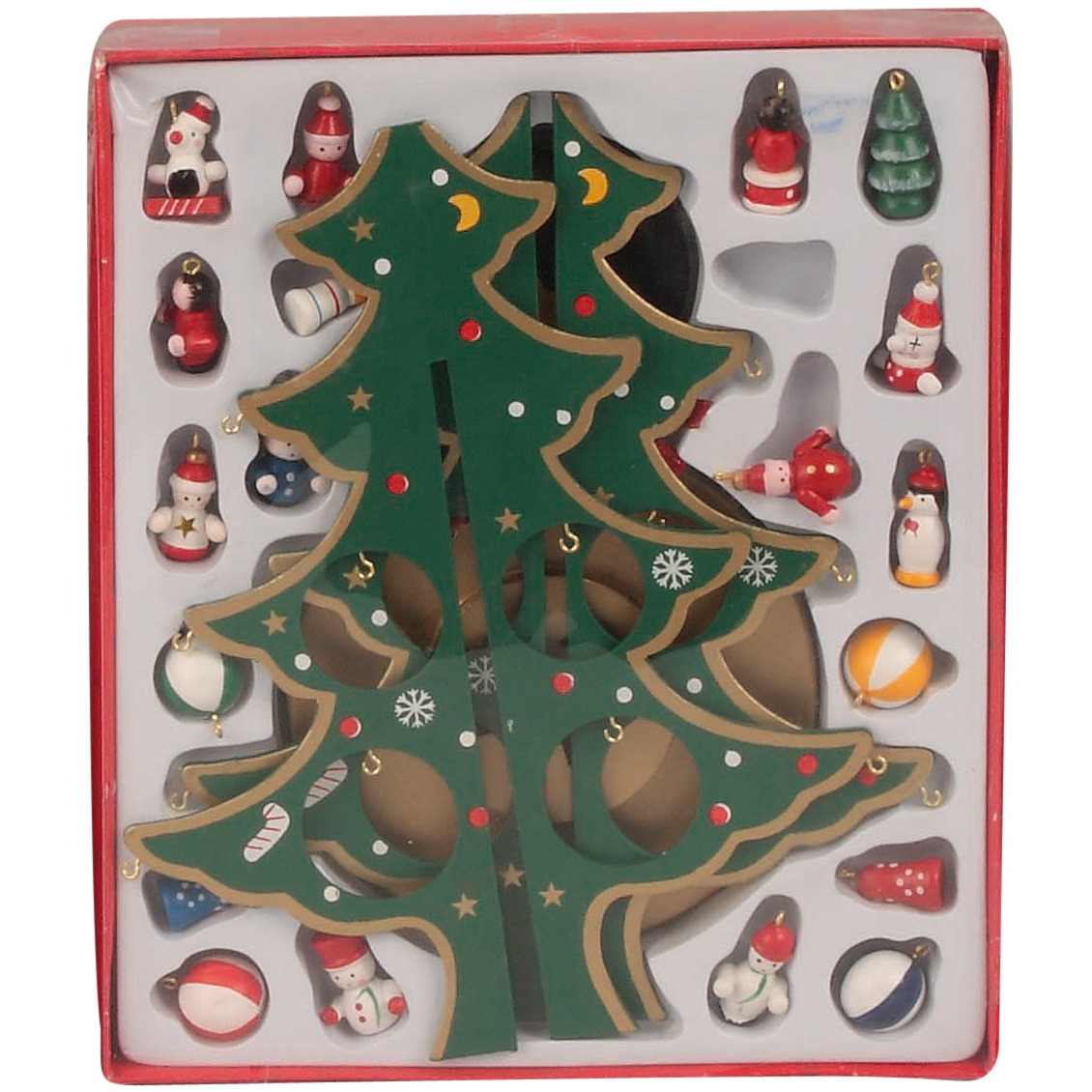 Klein decoratie kerstboompje groen met hangers H28 cm hout