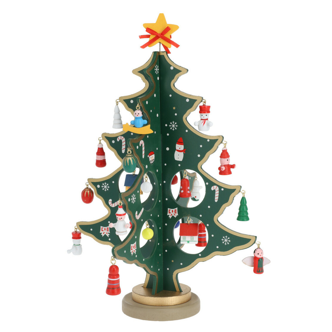 Klein decoratie kerstboompje hout groen H26 cm kinderkamer