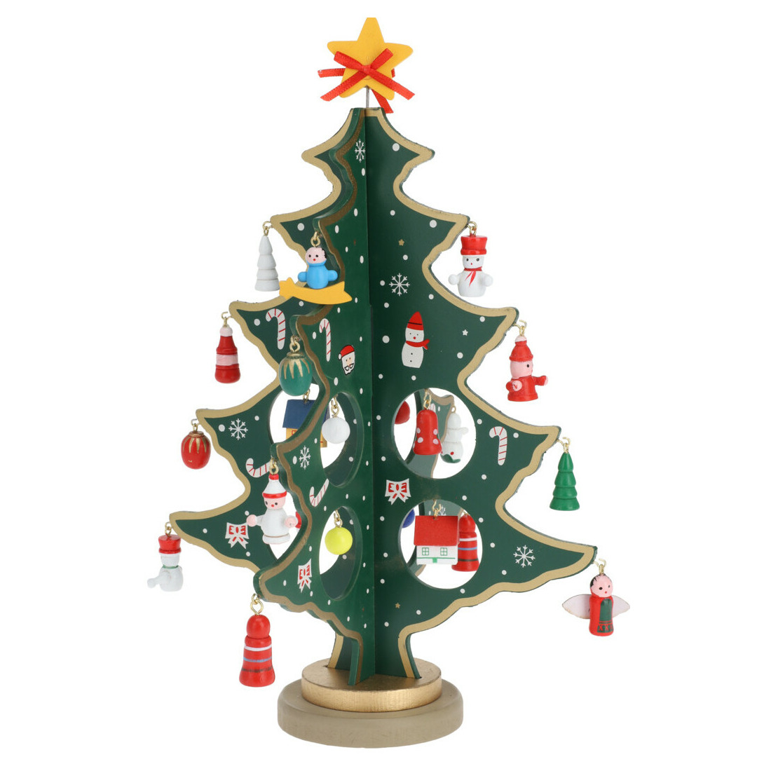 Klein decoratie kerstboompje hout rood H26 cm kinderkamer