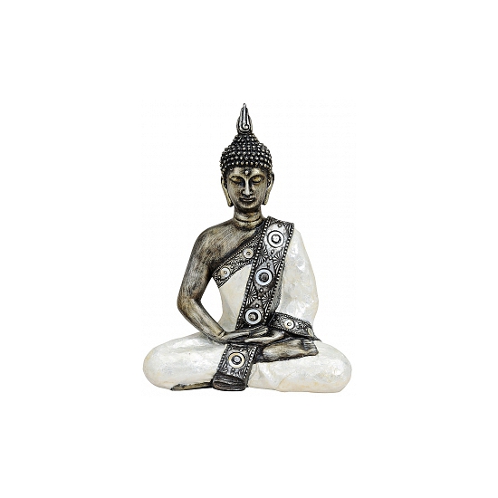 Kleine Boeddha tuinbeelden zilver/wit 27 cm