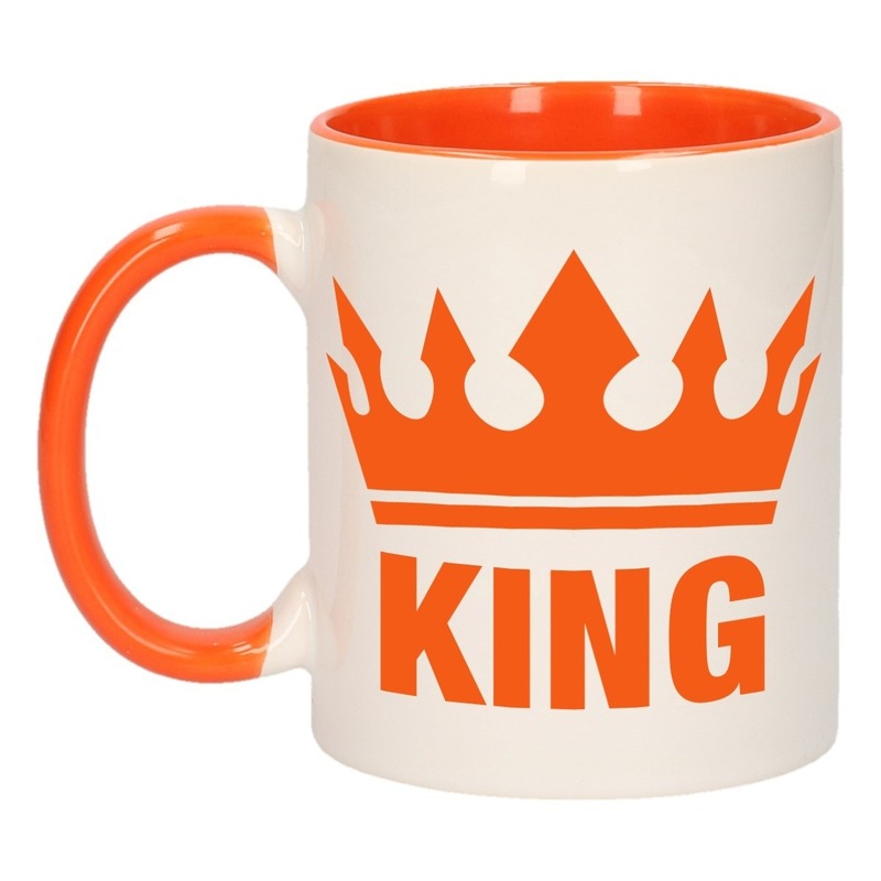 Koningsdag King mok- beker oranje wit 300 ml
