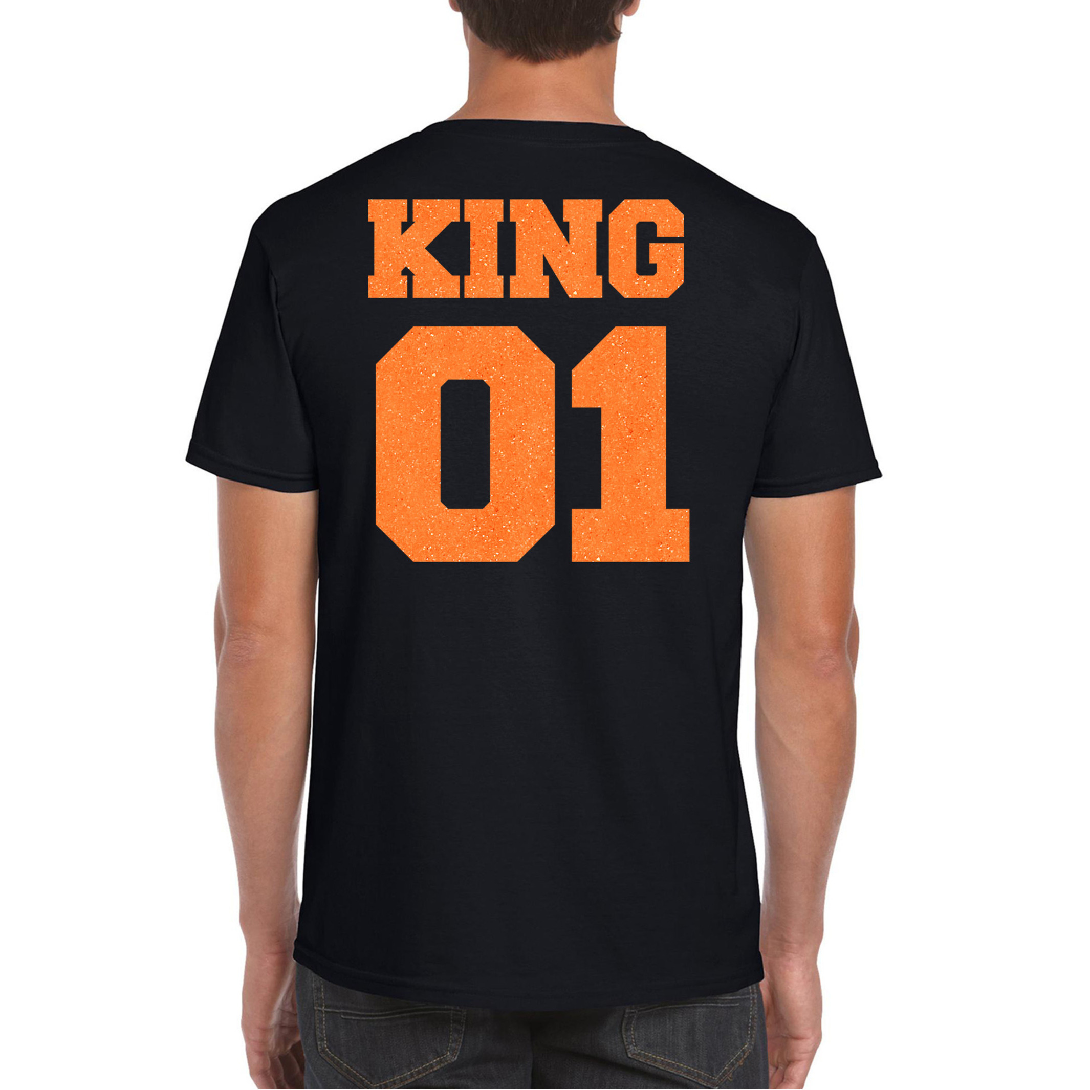 Koningsdag verkleed T-shirt voor heren King zwart met glitters feestkleding
