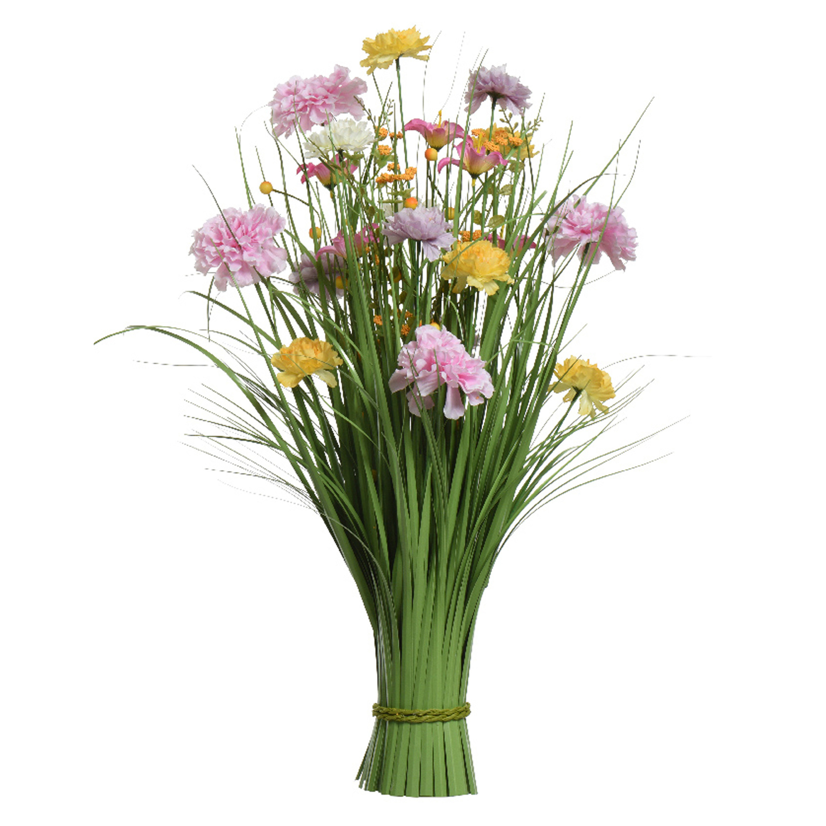 Kunstgras boeket bloemen anjers lila paars geel H70 cm lente boeket