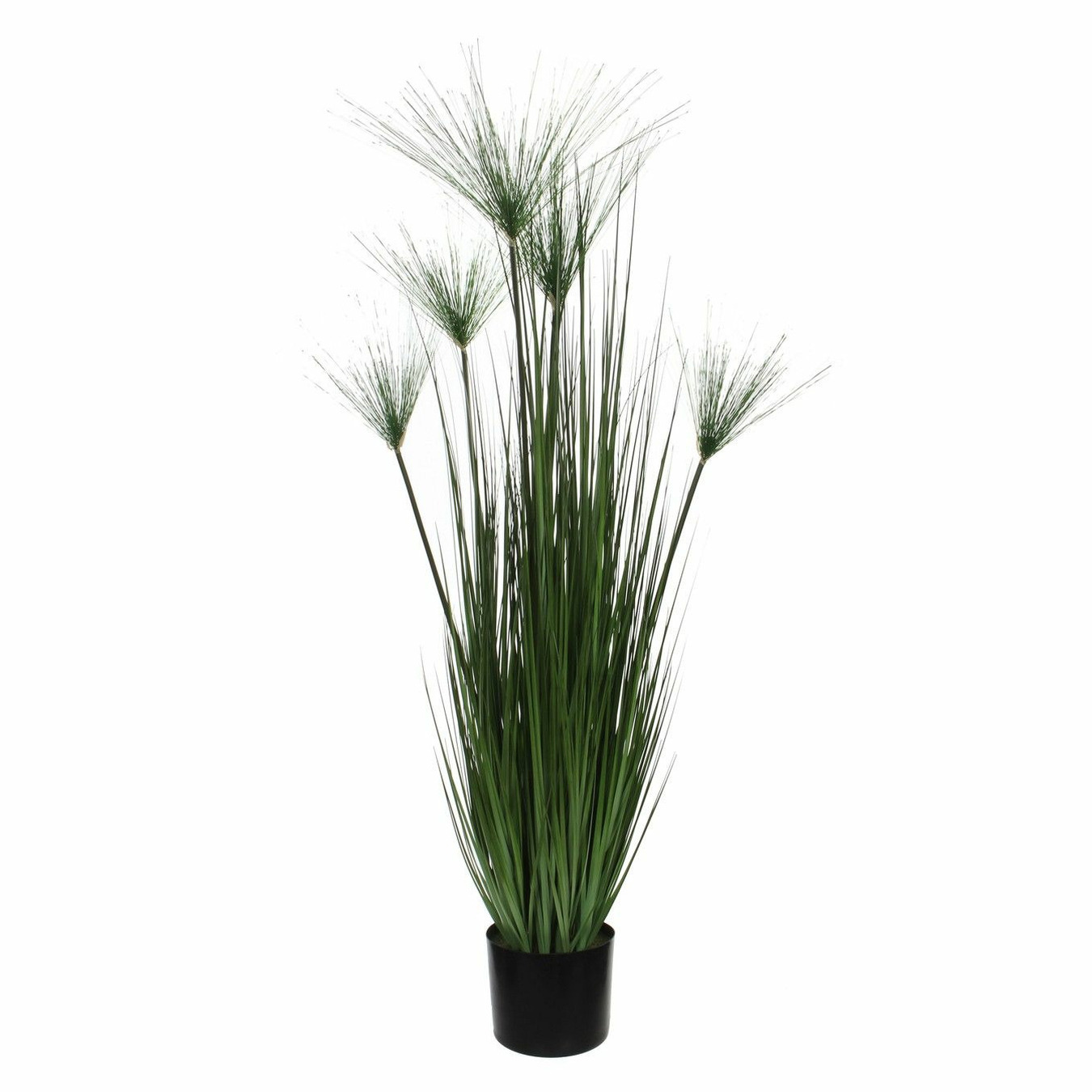 Kunstgras-gras kunstplant met papyrus pluimen groen H127 x D17 cm op stevige plug
