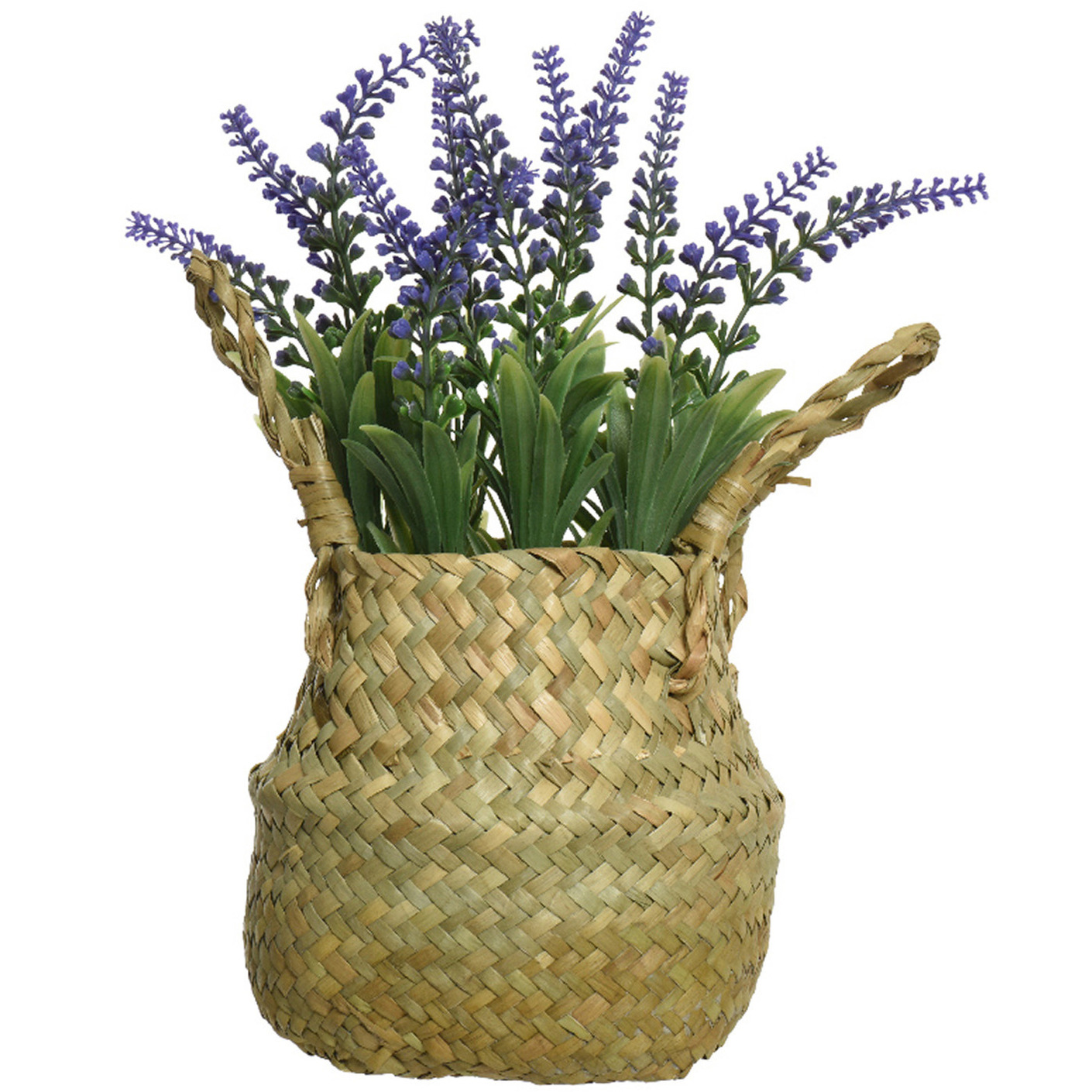 Lavendel kunstplant in rieten mand lila paars D16 x H27 cm