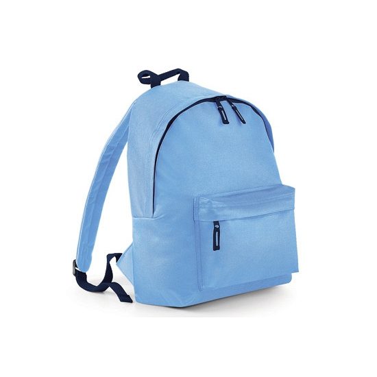 Licht blauwe schooltas met voorvak