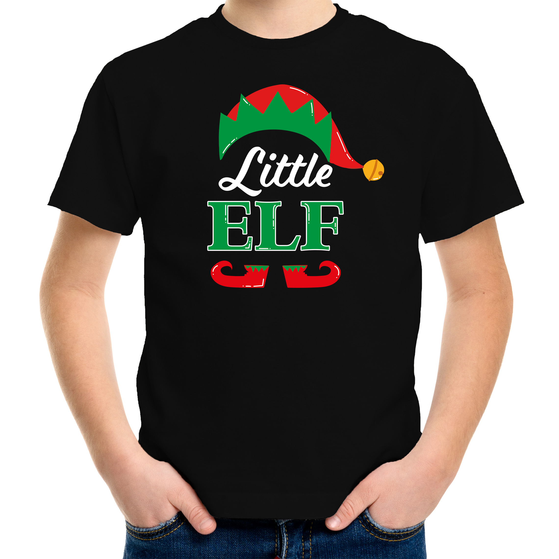 Little elf Kerst t-shirt zwart voor kinderen