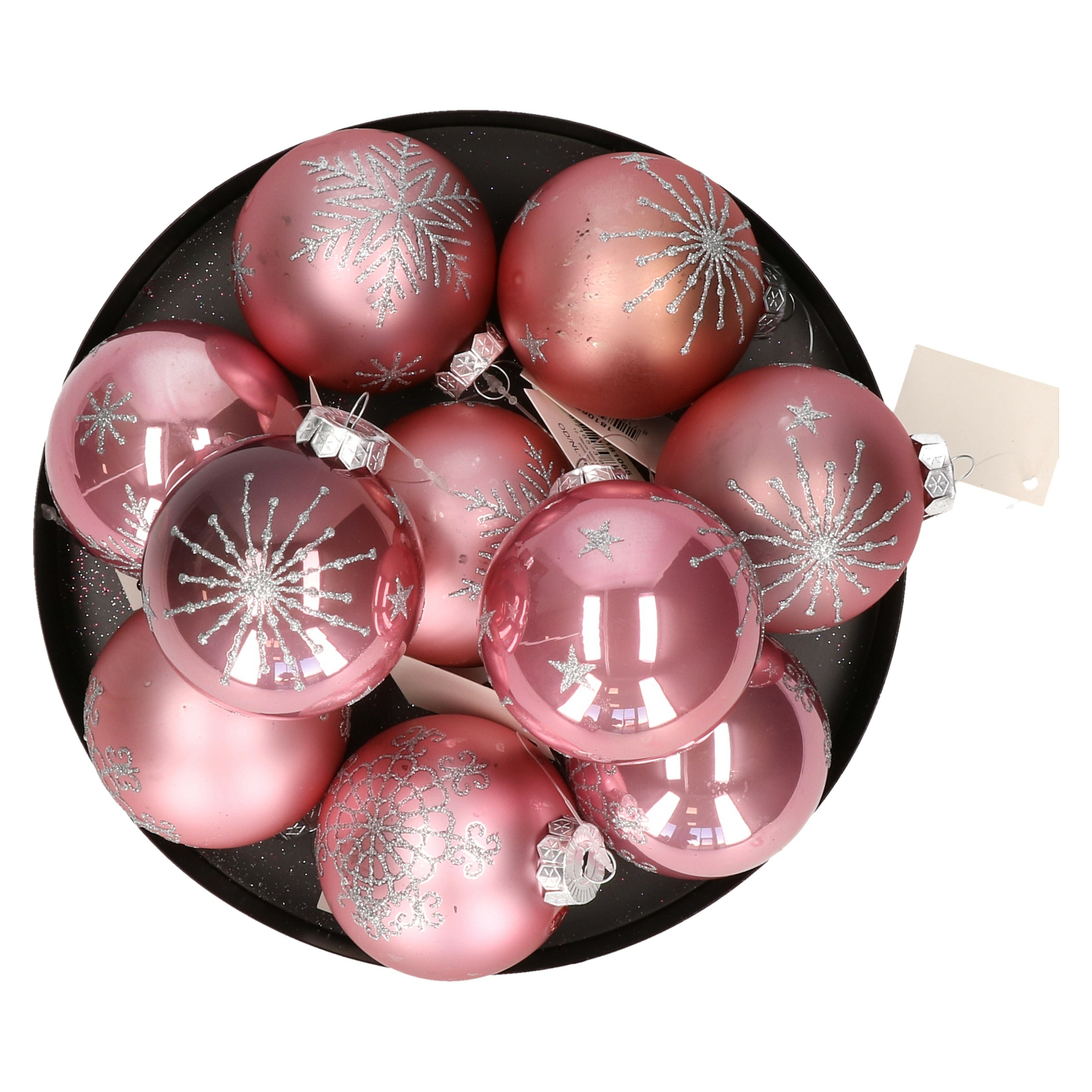 Luxe gedecoreerde kerstballen 12x st lichtroze glas 7,5 cm