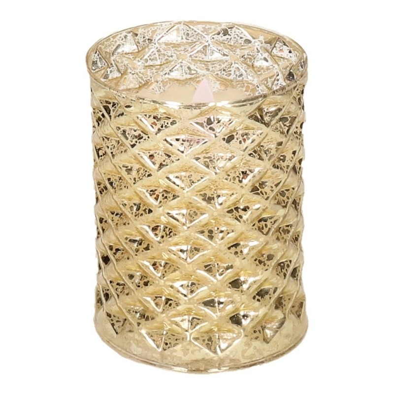 Luxe LED kaars in glas goud structuur 9,5 cm flakkerend led licht