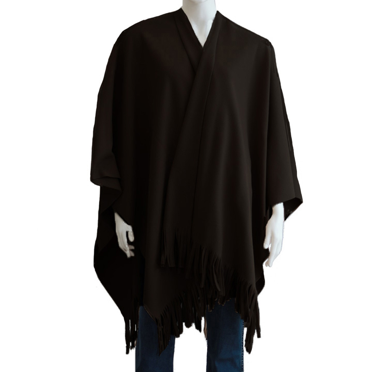 Luxe omslagdoek-poncho zwart 180 x 140 cm fleece Dameskleding accessoires