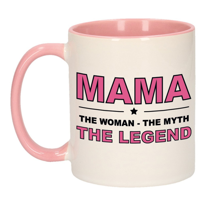 Mama the legend cadeau mok-beker wit en roze 300 ml