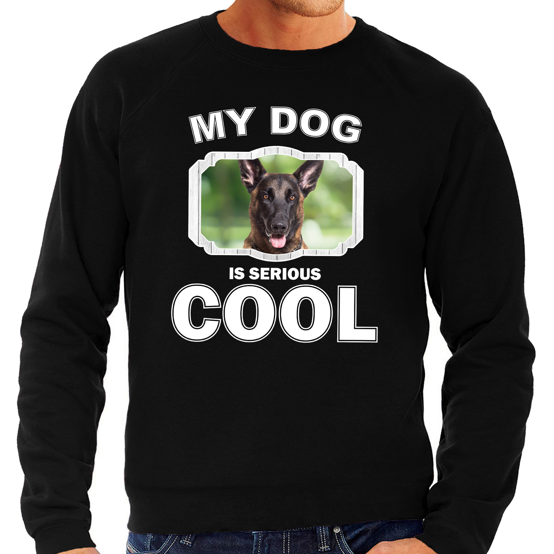 Mechelse herder honden sweater / trui my dog is serious cool zwart voor heren