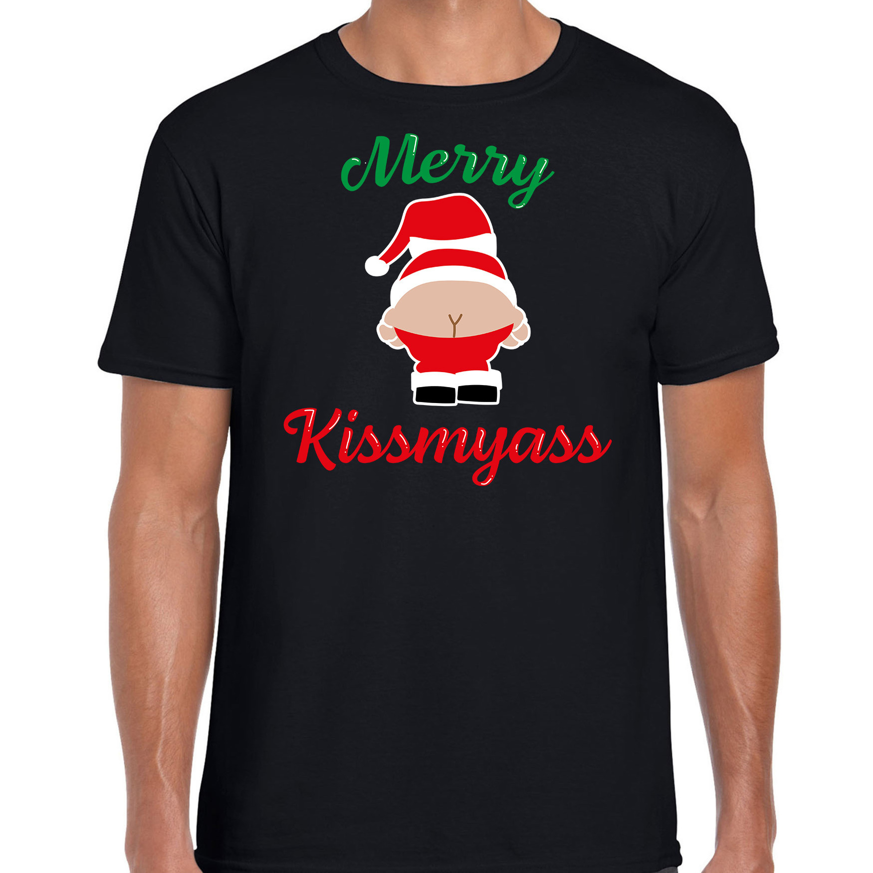 Merry kissmyass foute Kerst t-shirt zwart voor heren