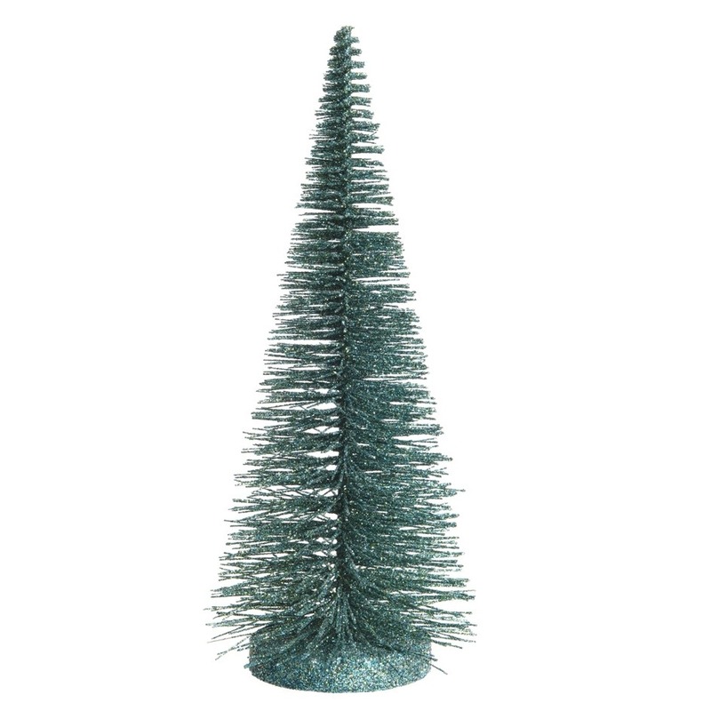 Mini decoratie kerstboompje groen glitter H30 cm kunststof