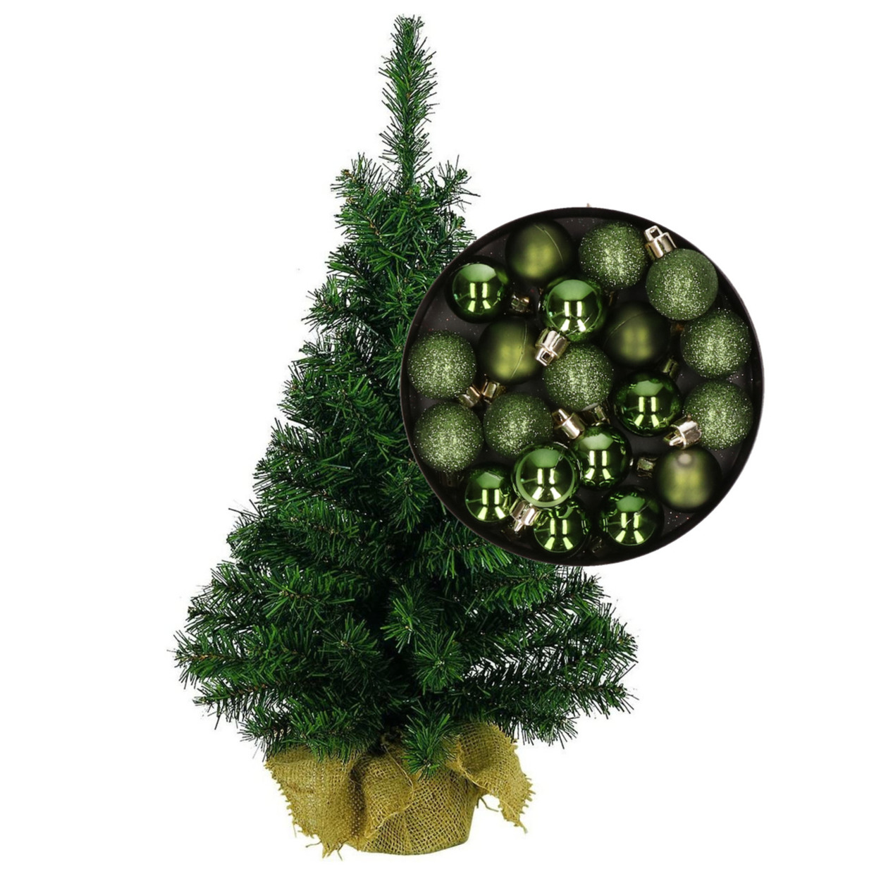 Mini kerstboom-kunst kerstboom H45 cm inclusief kerstballen groen