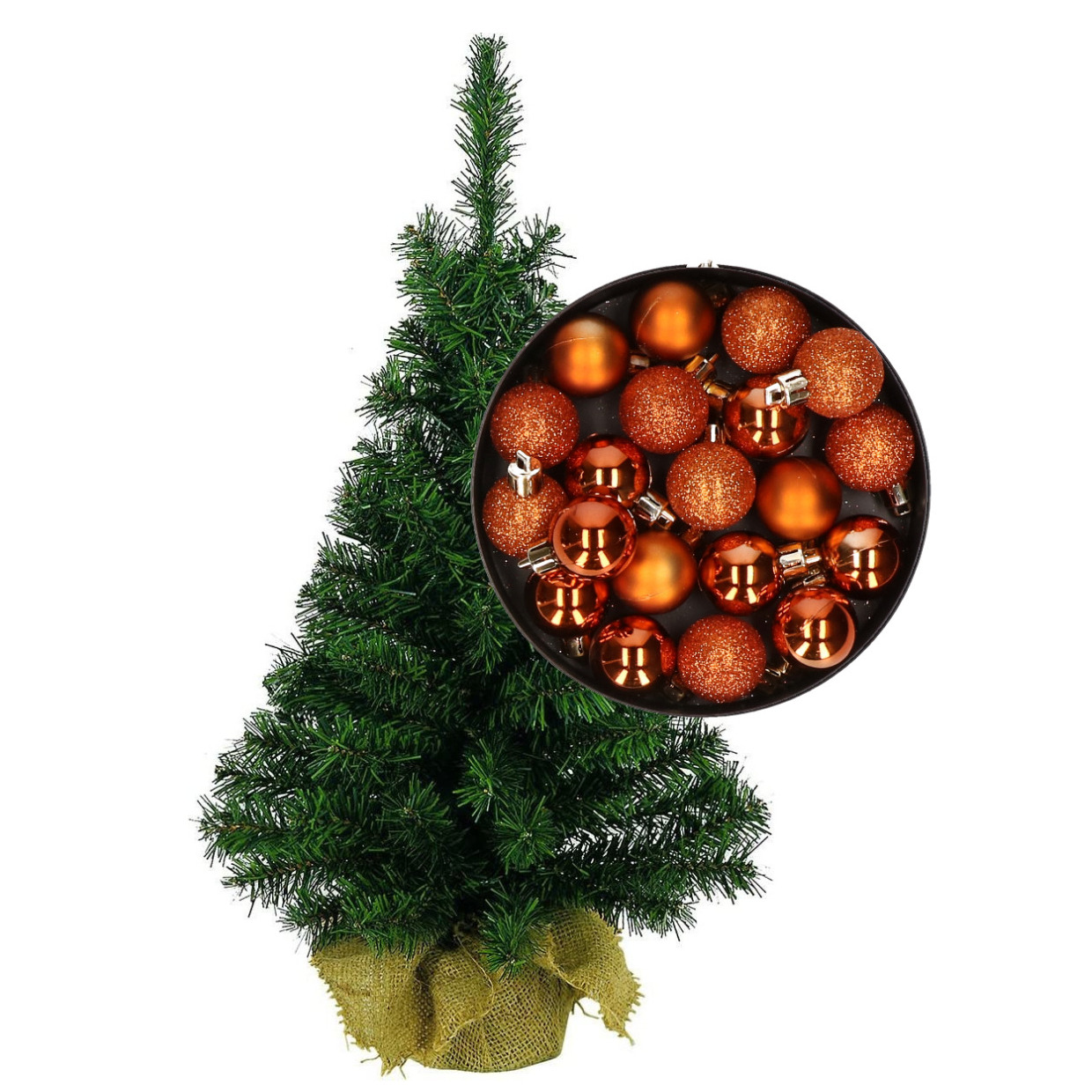 Mini kerstboom-kunst kerstboom H45 cm inclusief kerstballen oranje