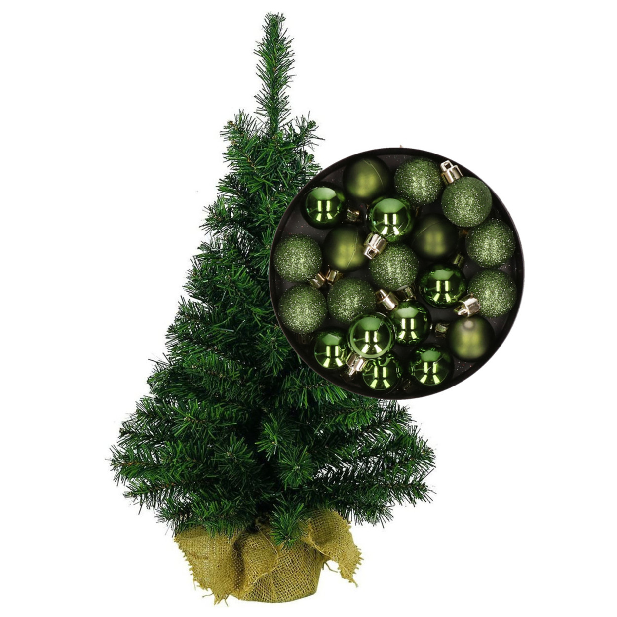Mini kerstboom-kunst kerstboom H75 cm inclusief kerstballen groen