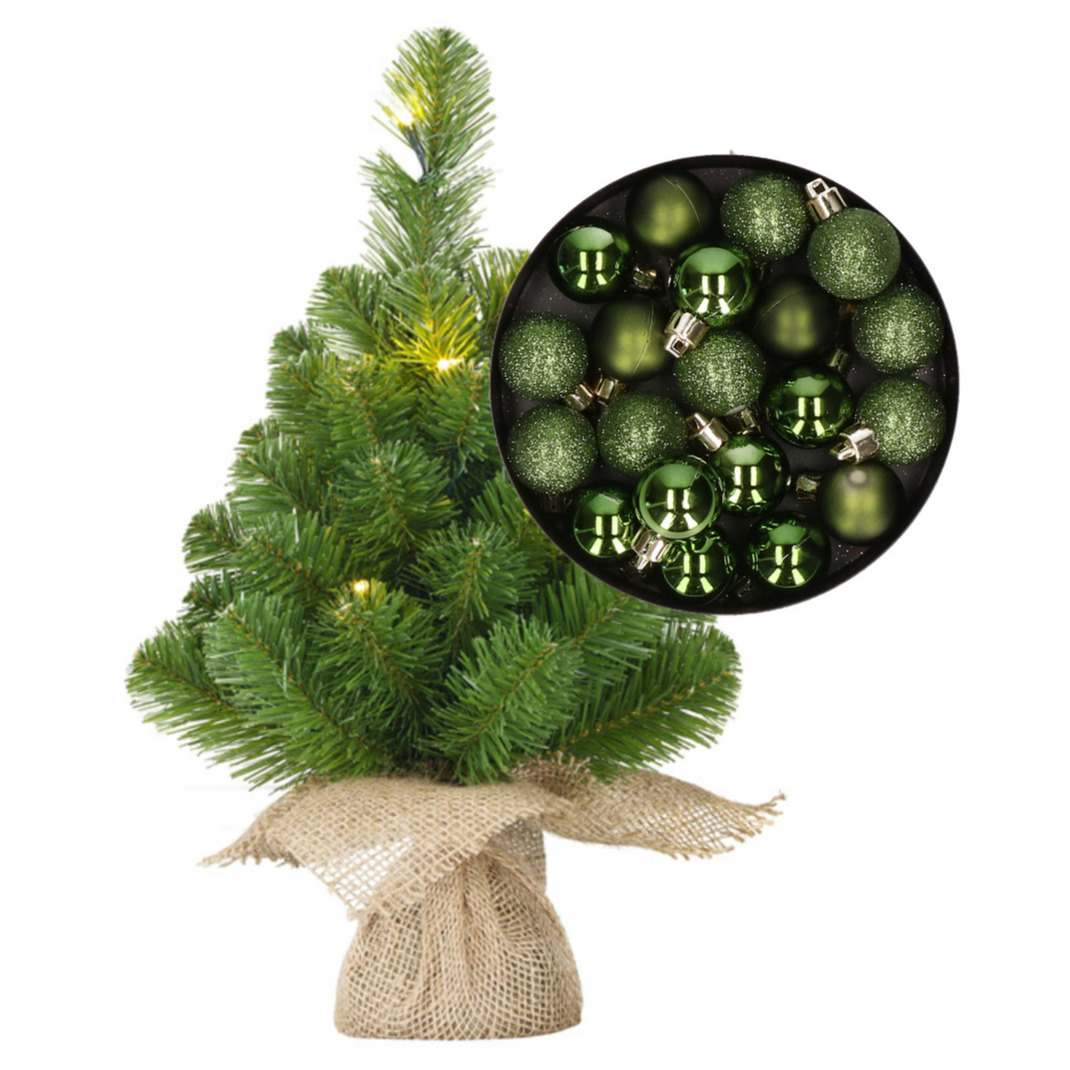 Mini kerstboom-kunstboom met verlichting 45 cm en inclusief kerstballen groen