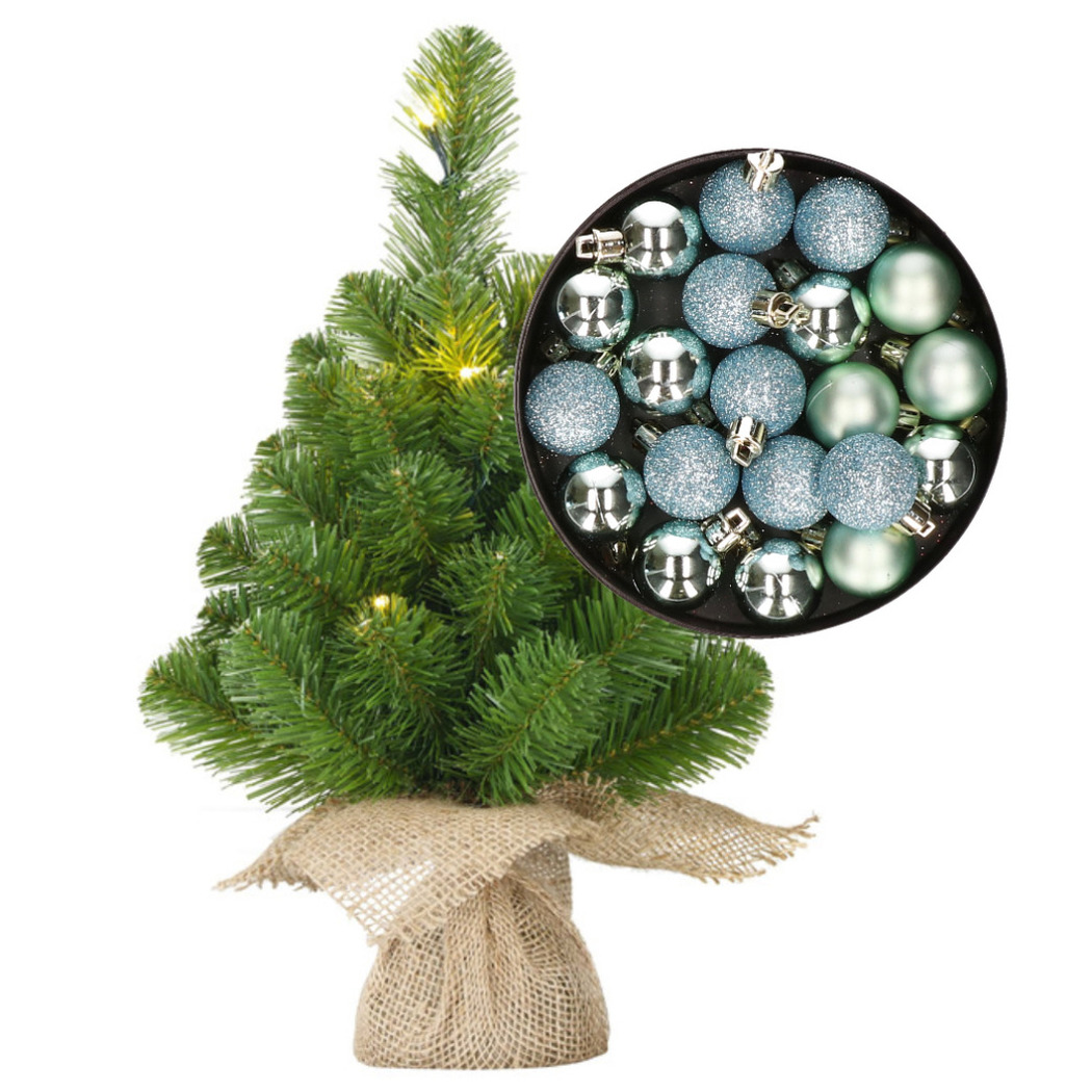Mini kerstboom-kunstboom met verlichting 45 cm en inclusief kerstballen mintgroen