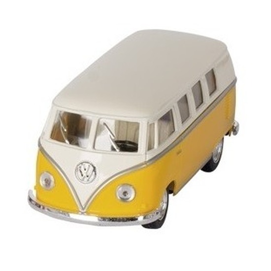 Modelauto Volkswagen T1 geel-wit 13,5 cm