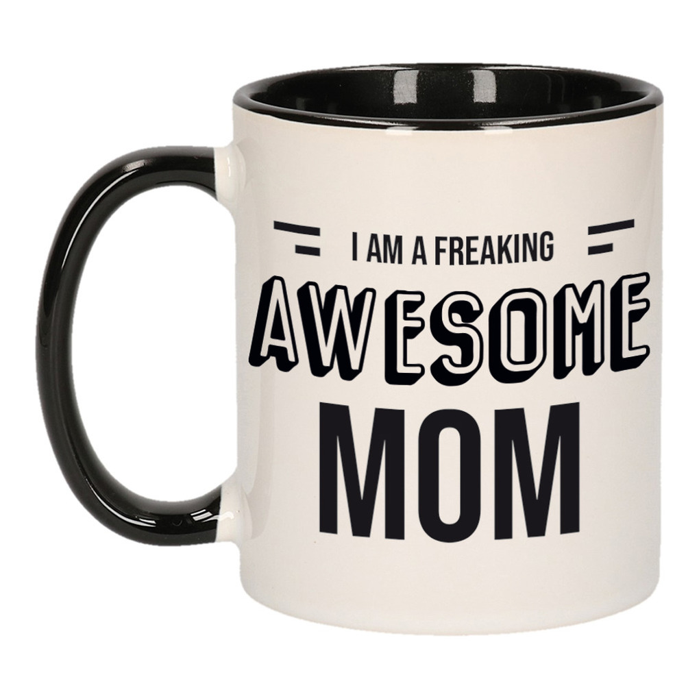 Moeder cadeau mok-beker zwart I am a freaking awesome mom