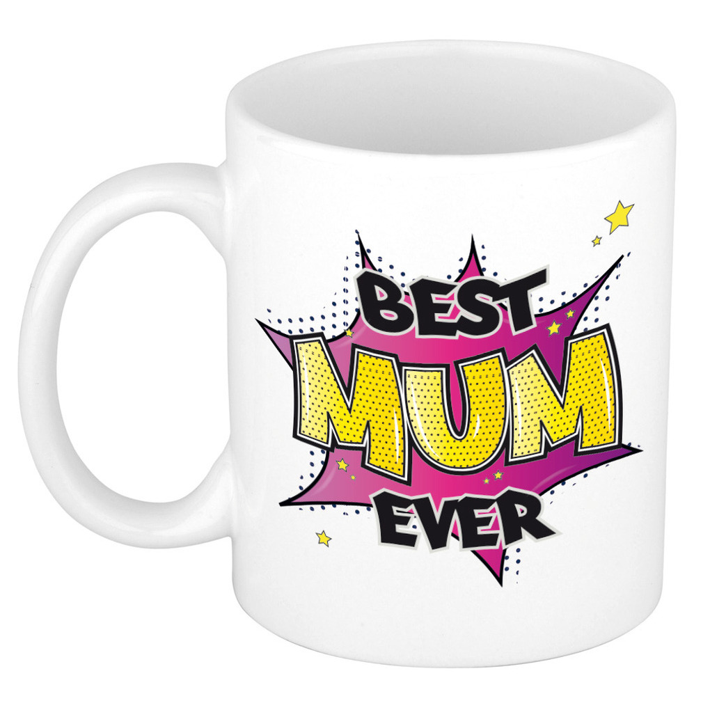 Moederdag cadeau koffiemok best mum ever roze 300 ml mok met tekst