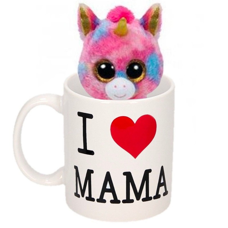 Moederdag I love mama mok met knuffel eenhoorn