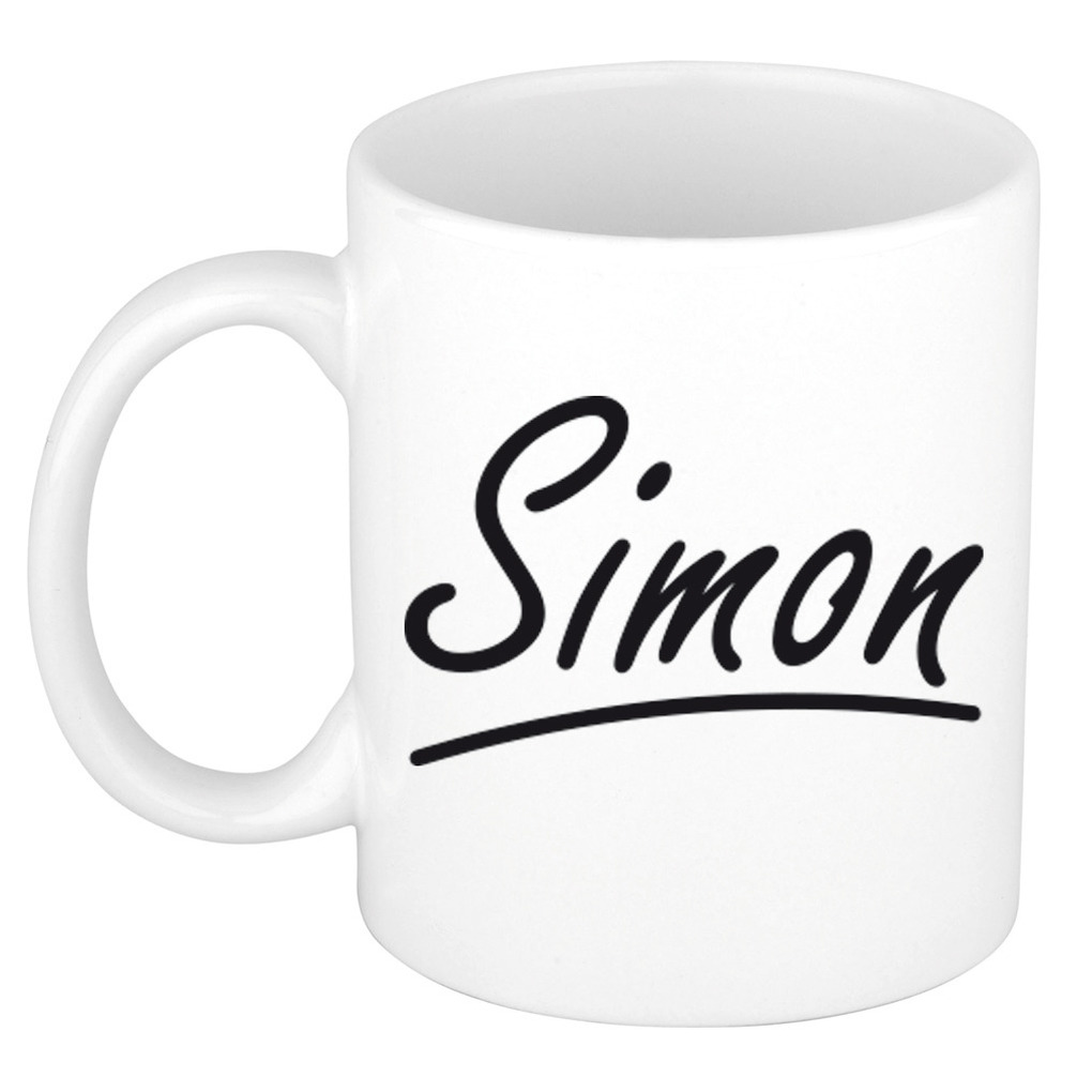 Naam cadeau mok - beker Simon met sierlijke letters 300 ml
