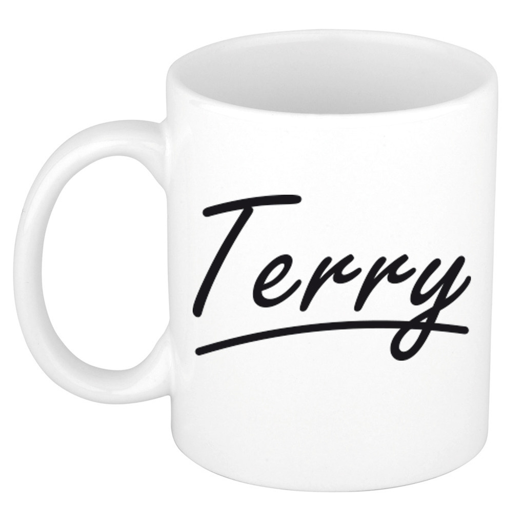 Naam cadeau mok - beker Terry met sierlijke letters 300 ml