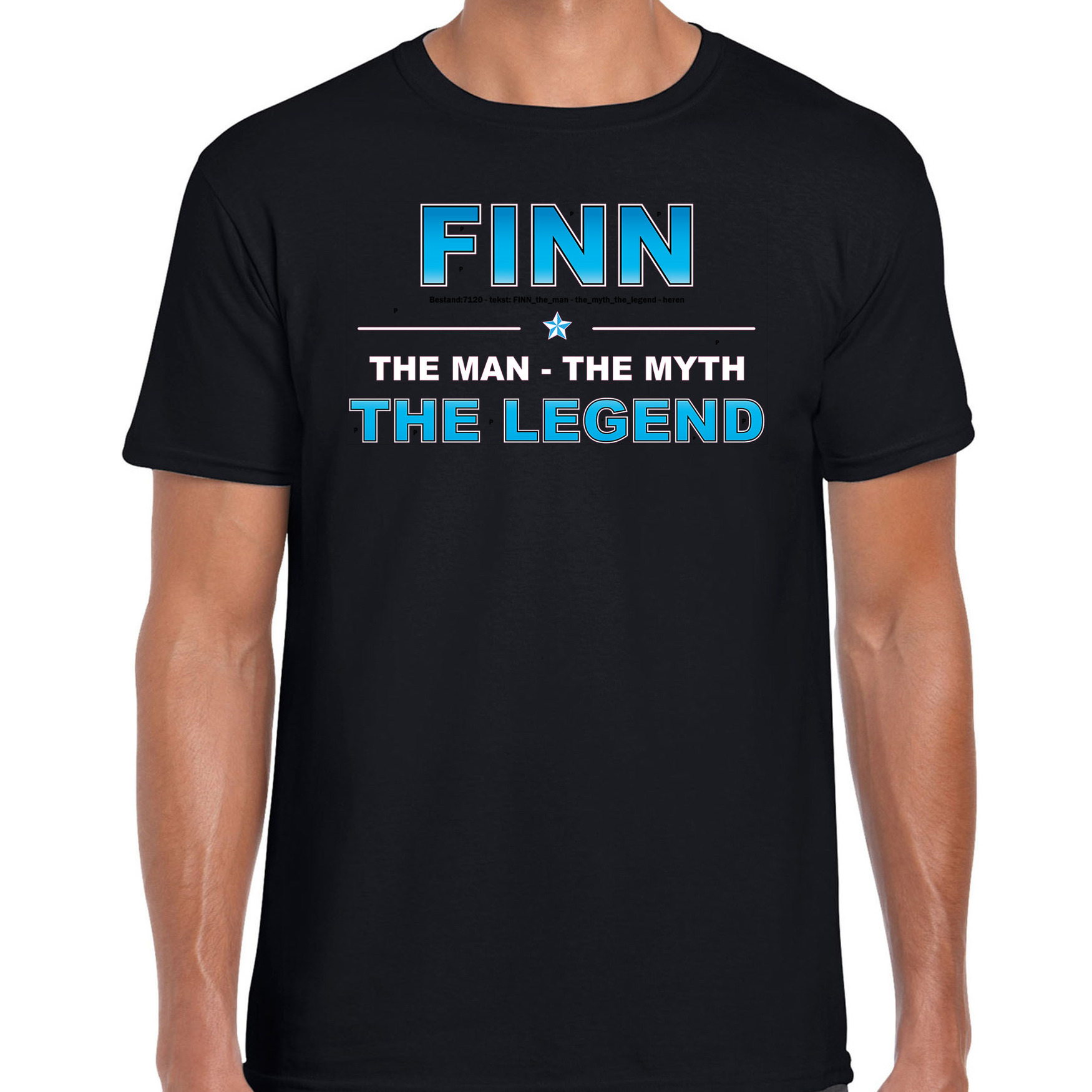 Naam cadeau t-shirt Finn - the legend zwart voor heren