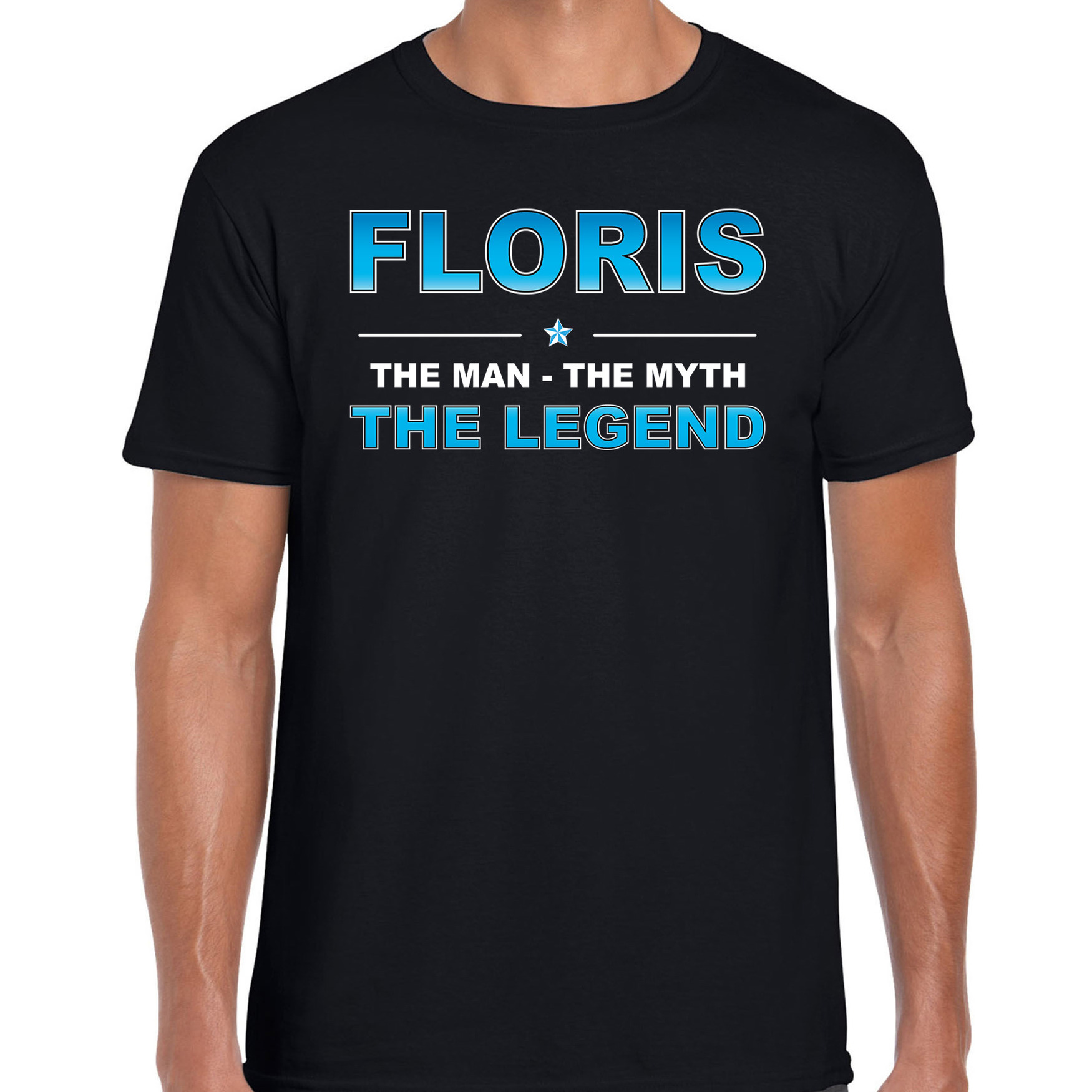 Naam cadeau t-shirt Floris - the legend zwart voor heren