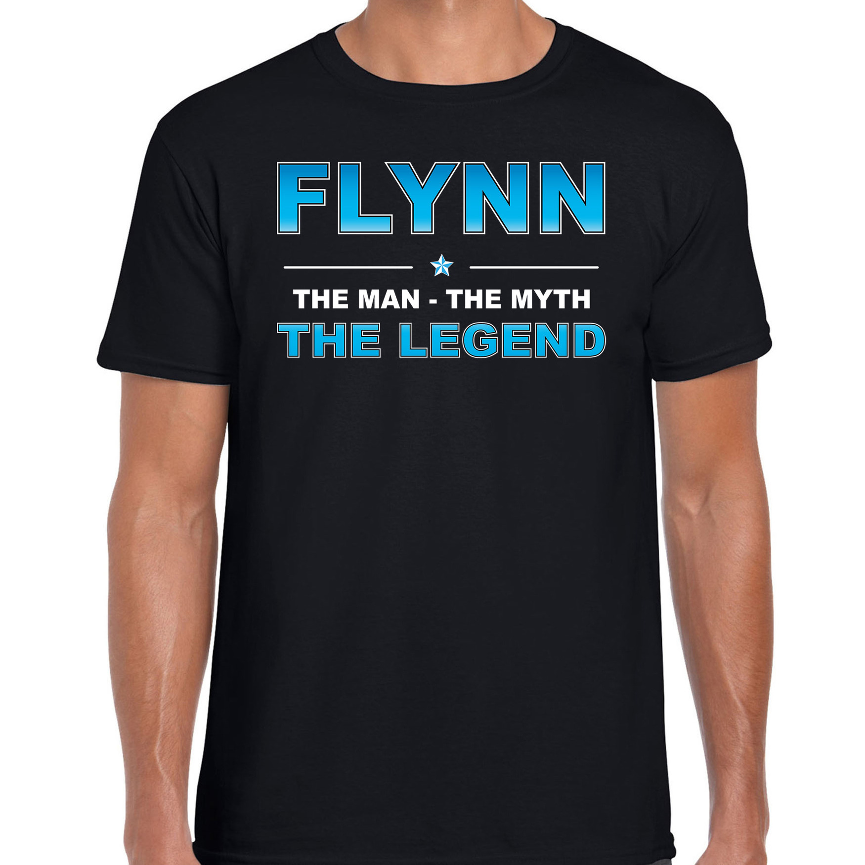 Naam cadeau t-shirt Flynn - the legend zwart voor heren