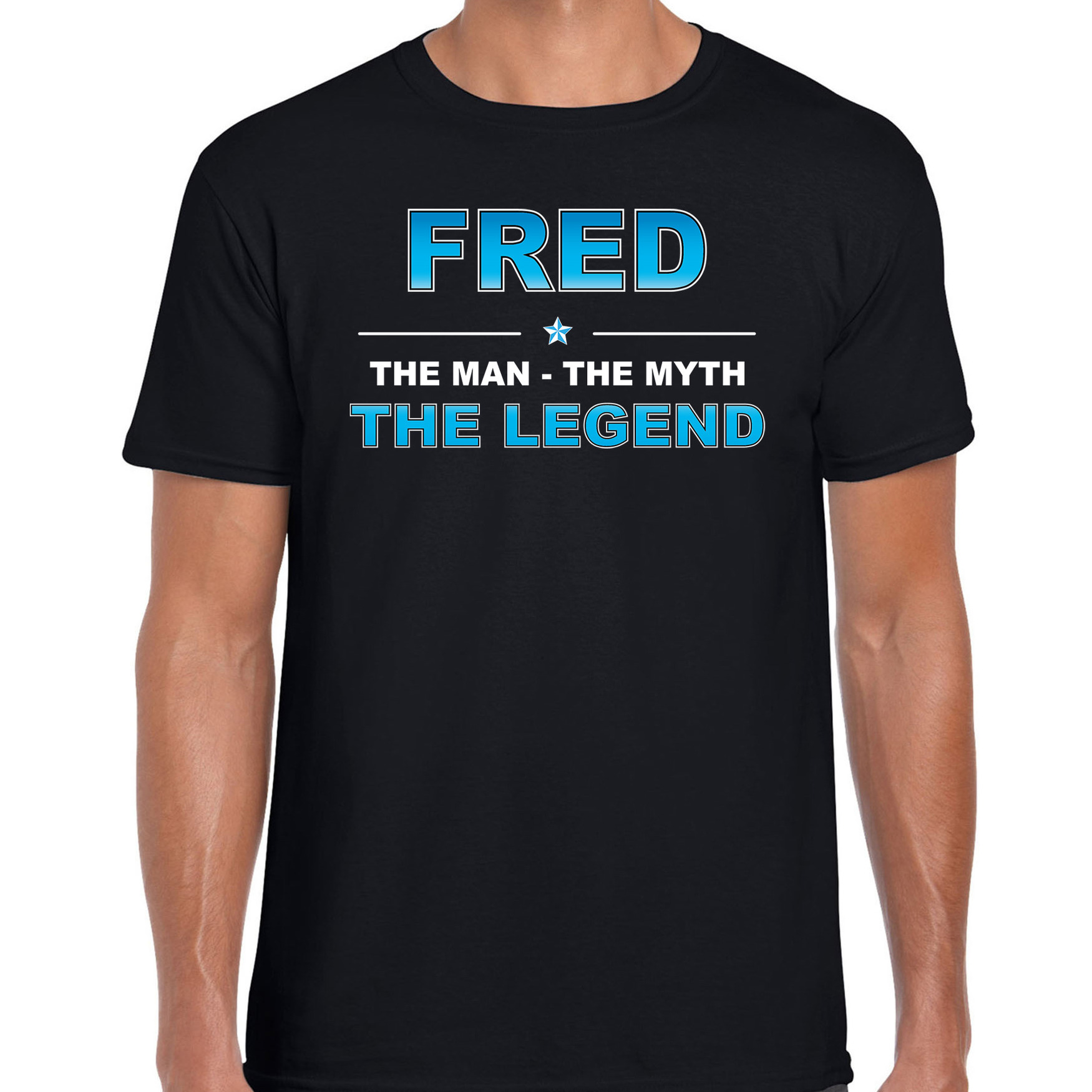 Naam cadeau t-shirt Fred - the legend zwart voor heren