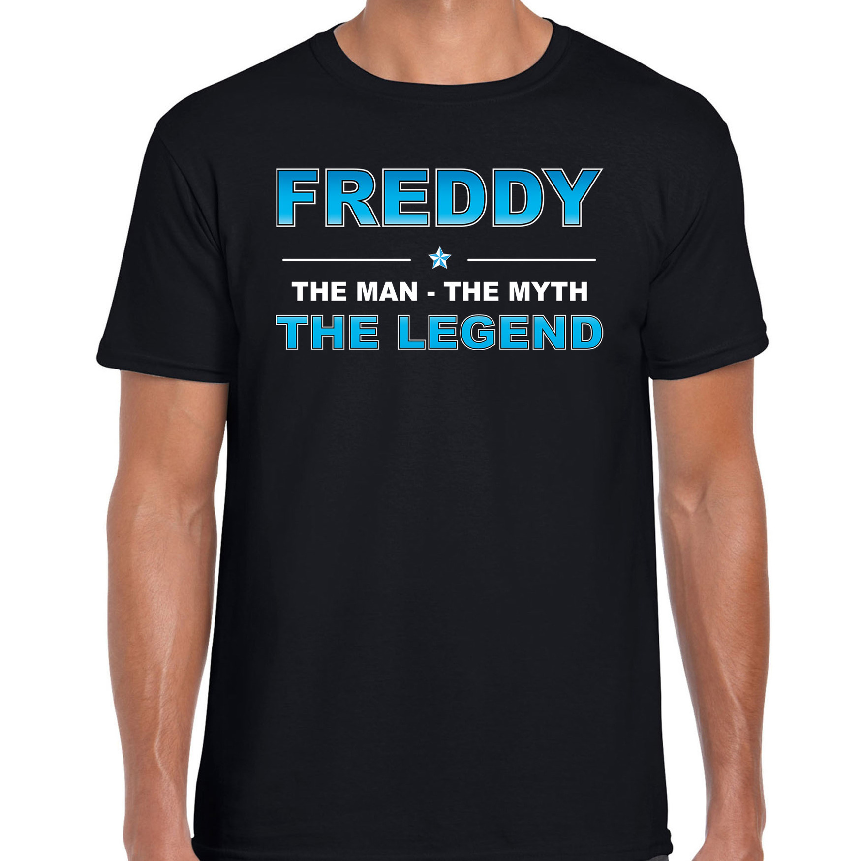 Naam cadeau t-shirt Freddy - the legend zwart voor heren