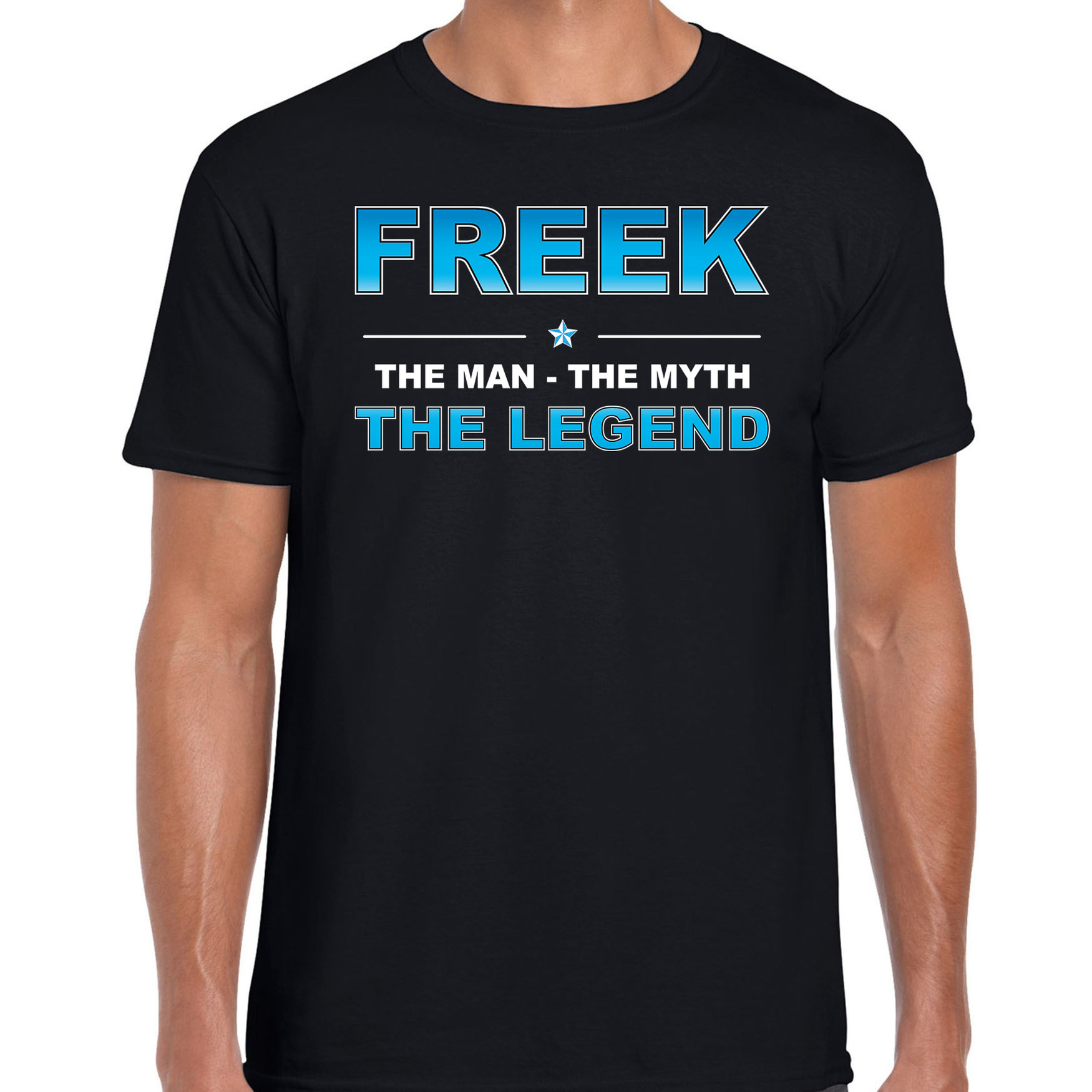 Naam cadeau t-shirt Freek - the legend zwart voor heren