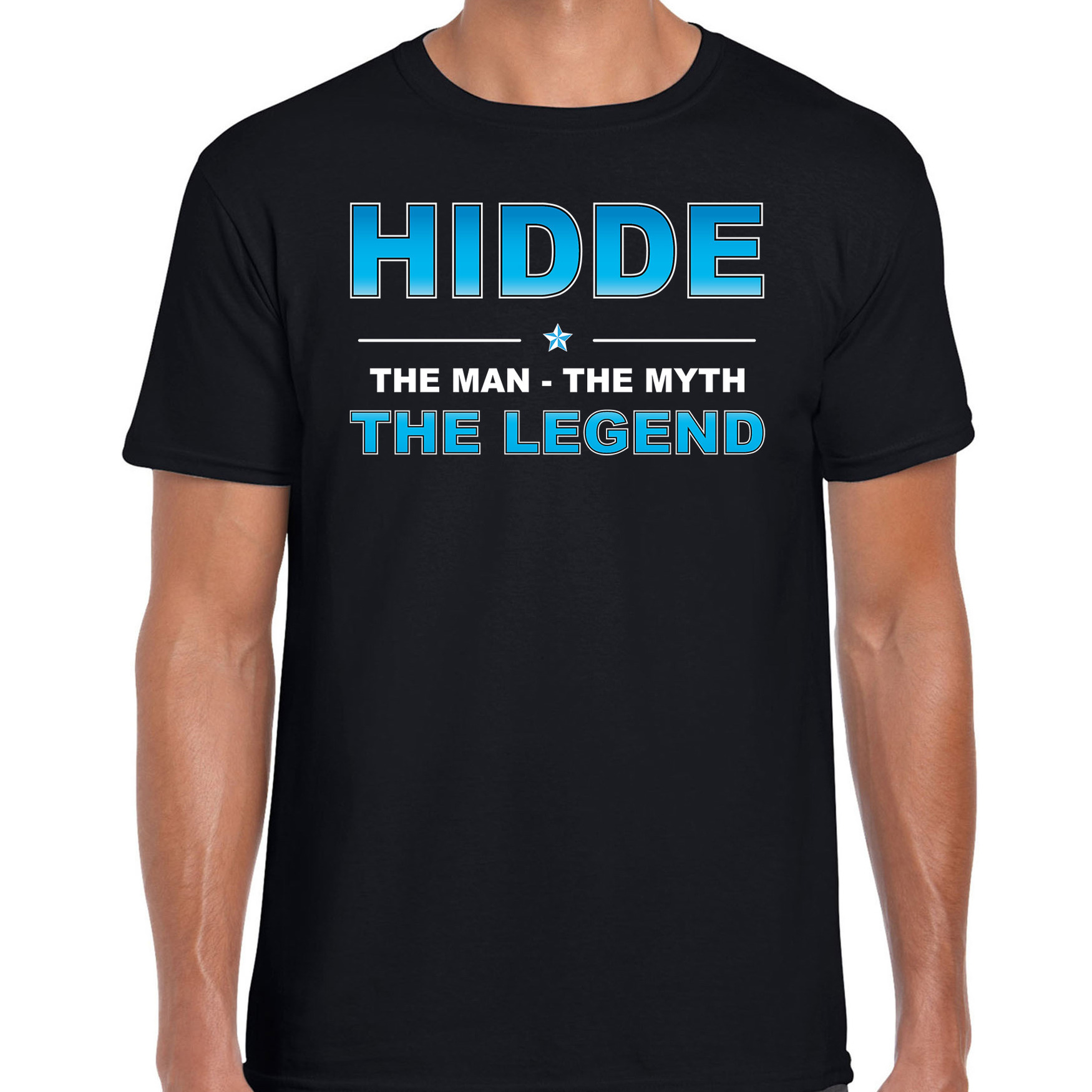 Naam cadeau t-shirt Hidde - the legend zwart voor heren