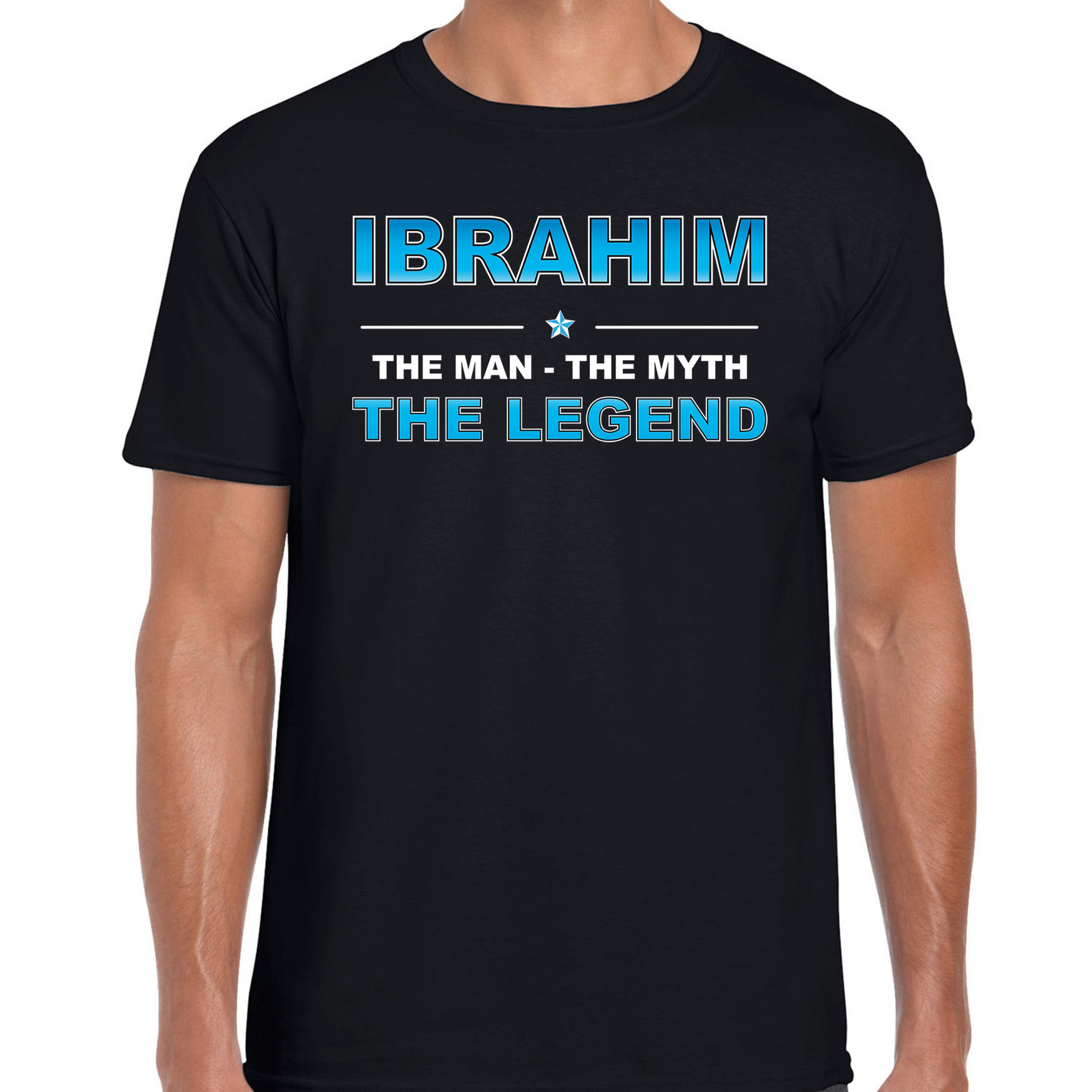 Naam cadeau t-shirt Ibrahim - the legend zwart voor heren