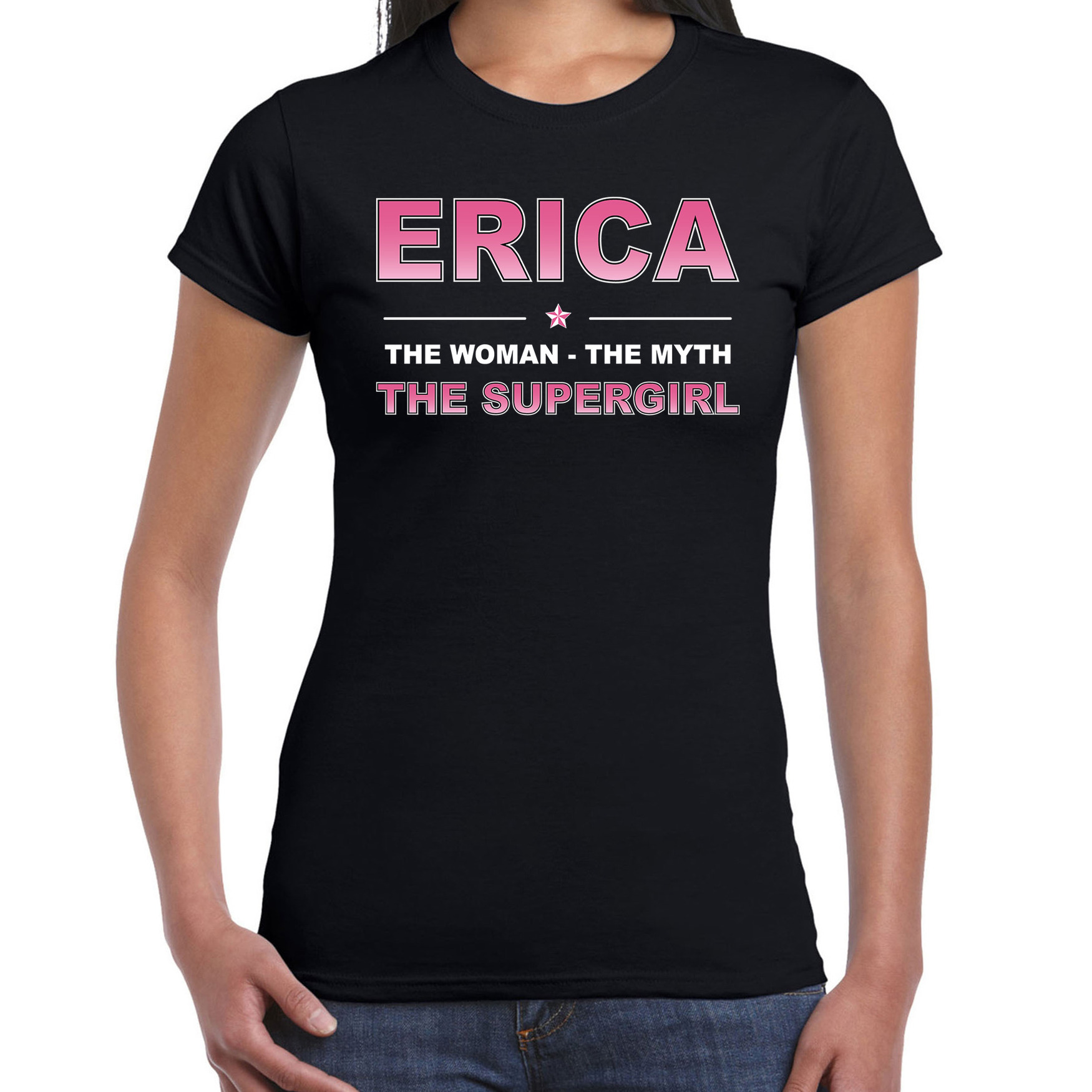Naam cadeau t-shirt-shirt Erica the supergirl zwart voor dames
