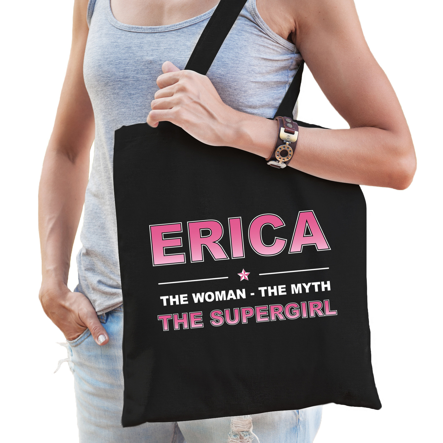 Naam cadeau tas Erica the supergirl zwart voor dames