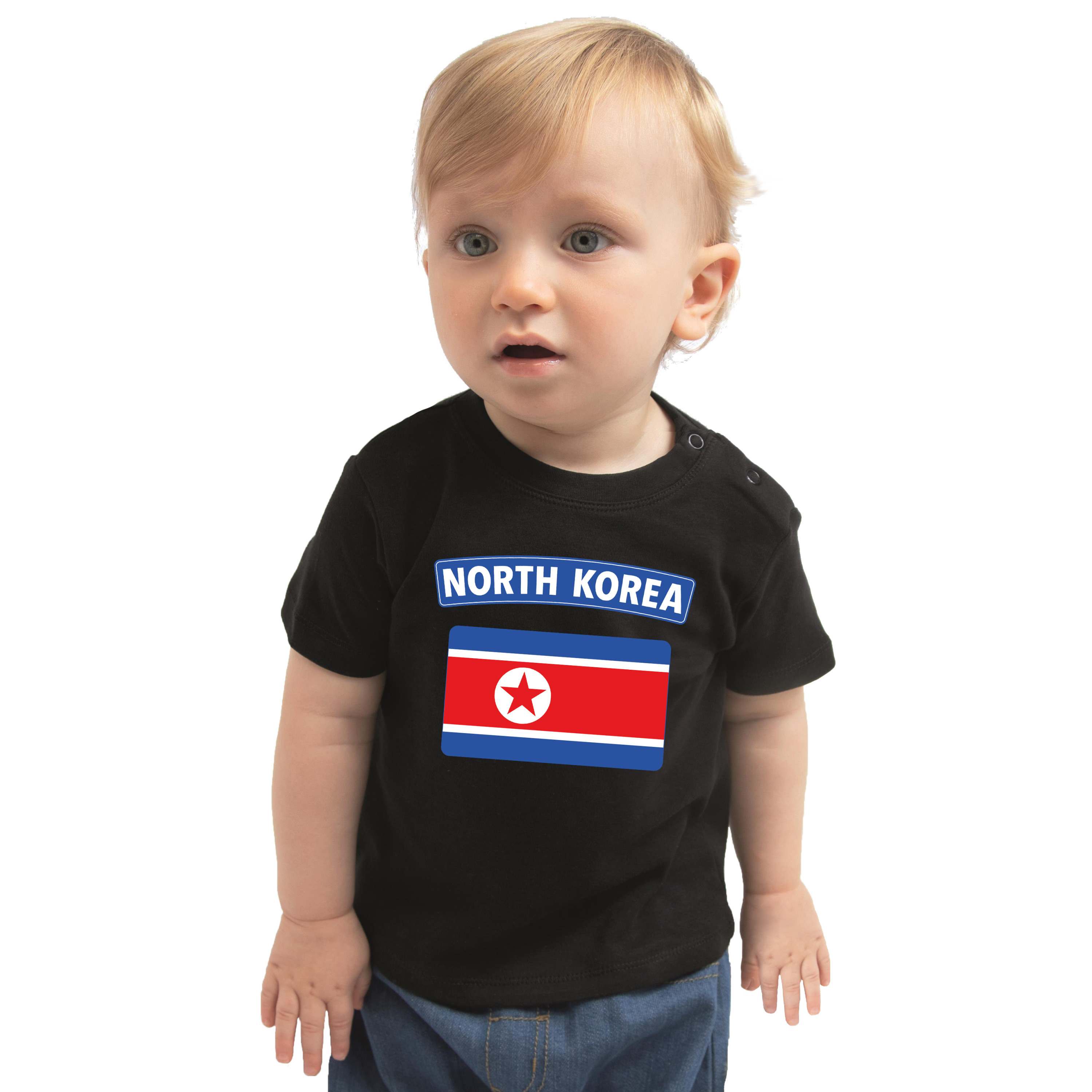 North-Korea t-shirt met vlag Noord-Korea zwart voor babys