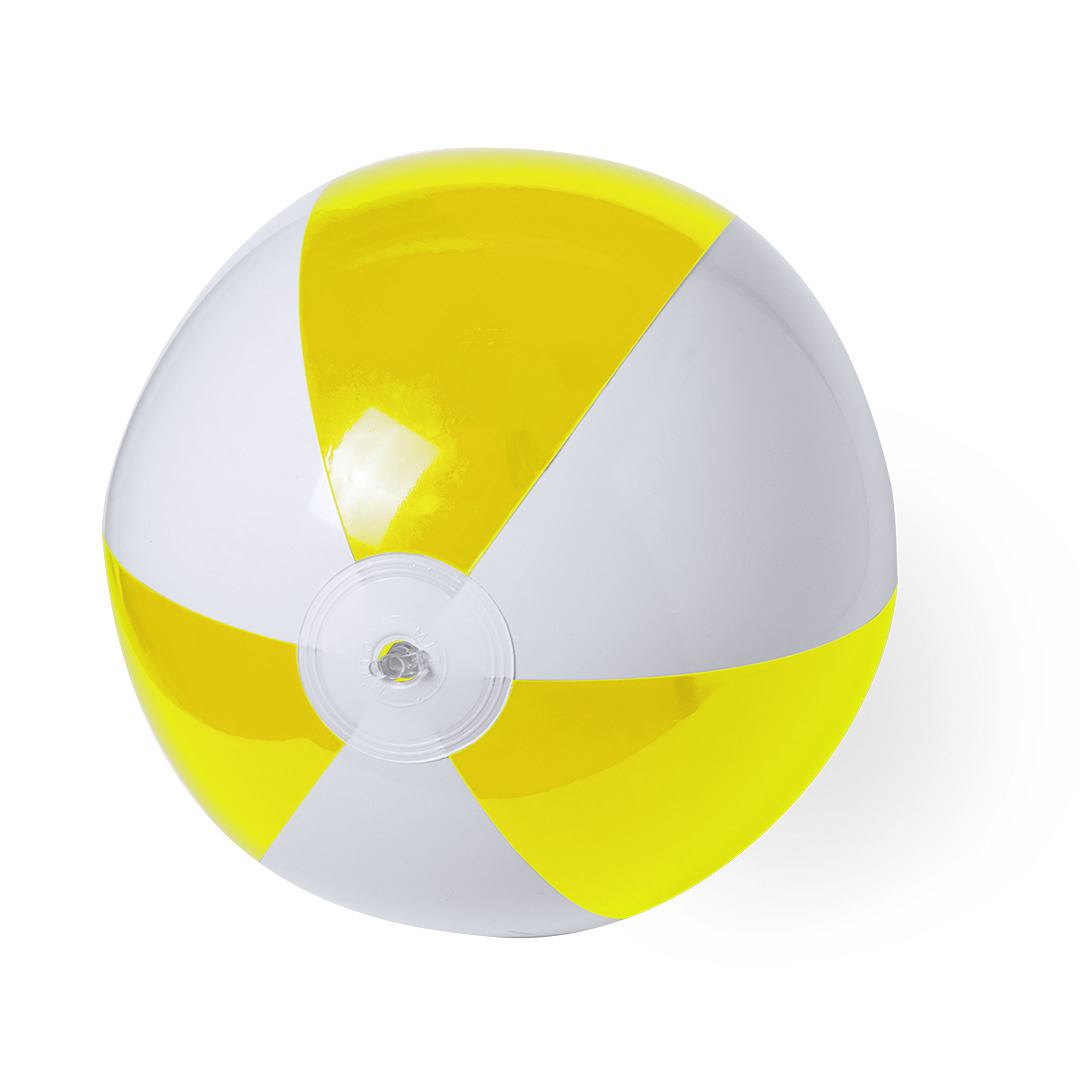Opblaasbare strandbal plastic geel-wit 28 cm